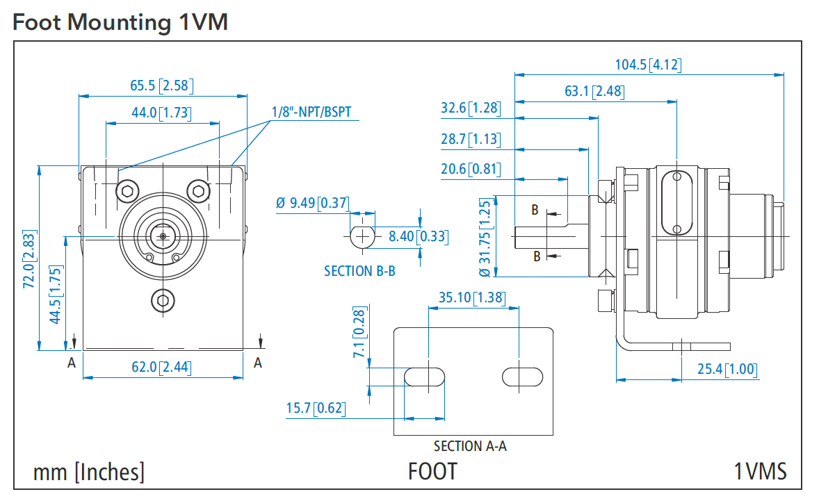 Foot Mounting 1VM Air Motor (CLOCKWISE / ANTI - CLOCKWISE)